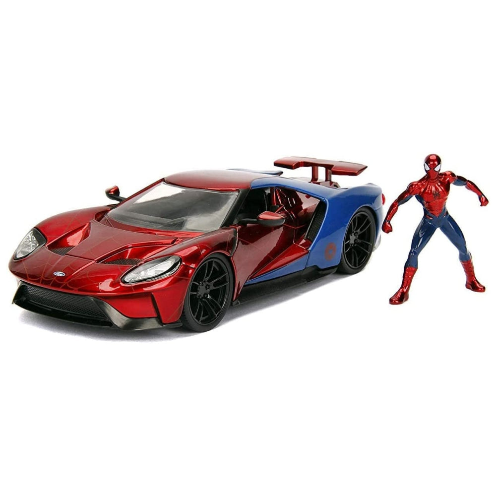 Jada Toys Marvel 1:24 2017 Ford GT Die-cast Car with 2.75&quot; Spider-Man Figure