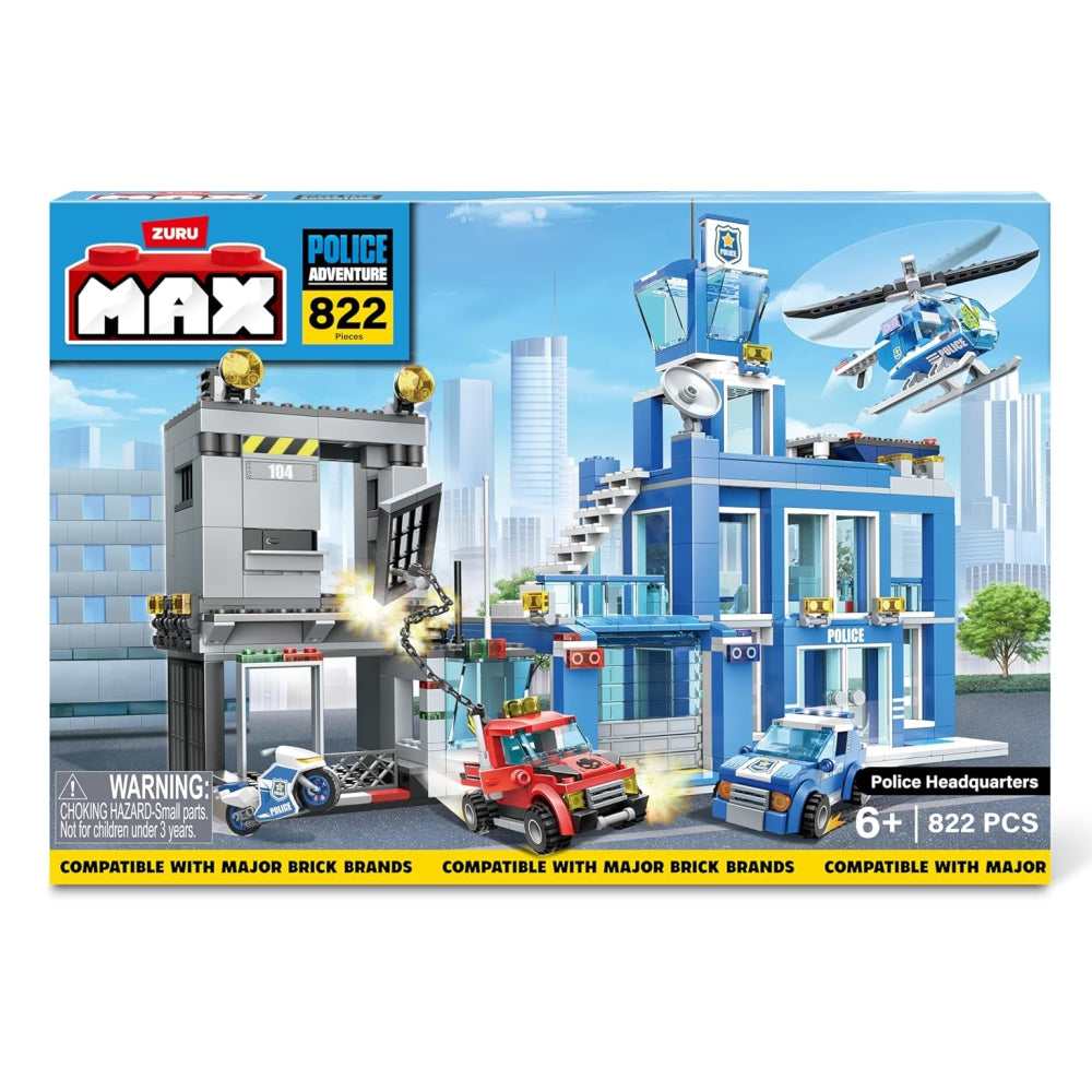 ZURU MAX Adventure Police Headquarters Playset – 822+ Piece Building Block Set (Police Station & Vehicles)