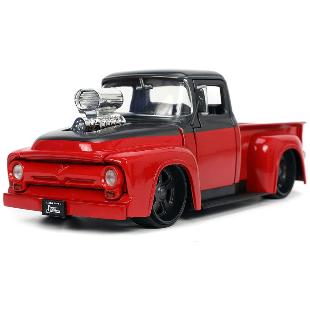 Jada Toys Just Trucks 1:24 1956 Ford F-100 Pickup Truck Red/Dark Gray with Tire Rack