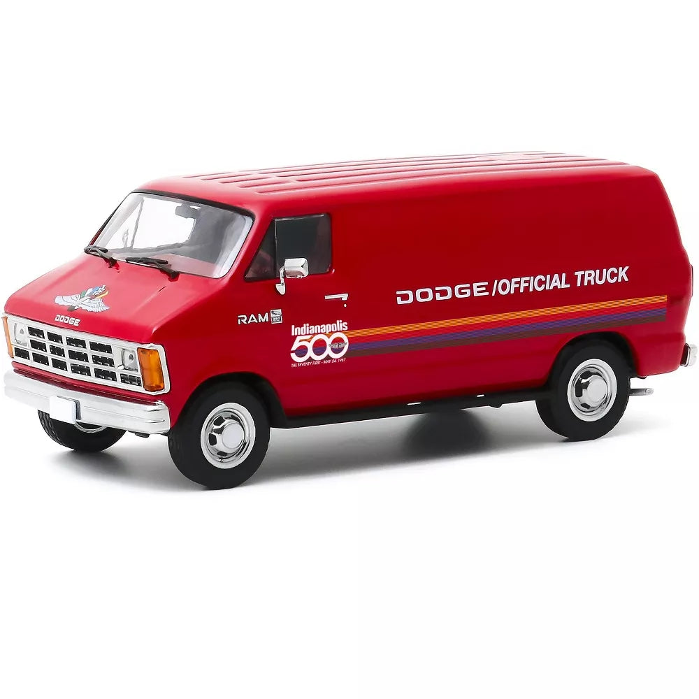 Greenlight 1987 Dodge Ram B150 Van Red with Stripes "71st Annual Indianapolis 500 Mile Race" Official Truck 1/43 Diecast Model