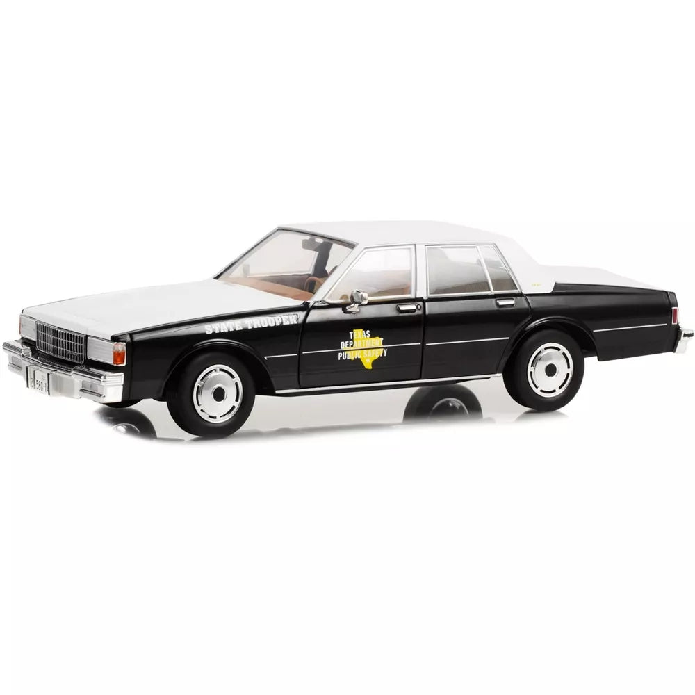 Greenlight 1987 Chevrolet Caprice Police Black and White "Texas Dept of Public Safety - State Trooper" 1/18 Diecast Model Car