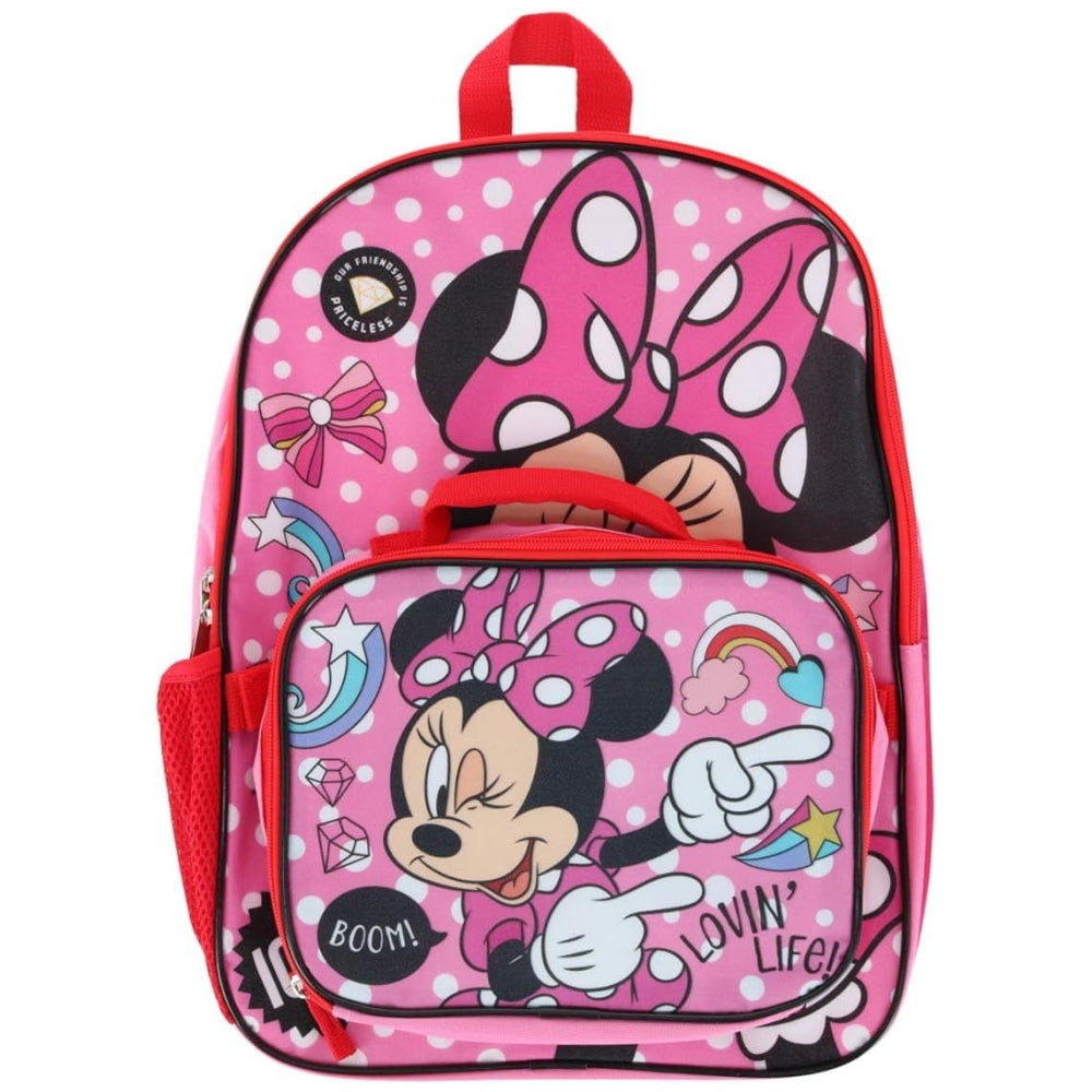 Disney Minnie Mouse 16” Backpack with Matching Rectangle Lunch Bag – 2 Piece School Set (Kids 3+)