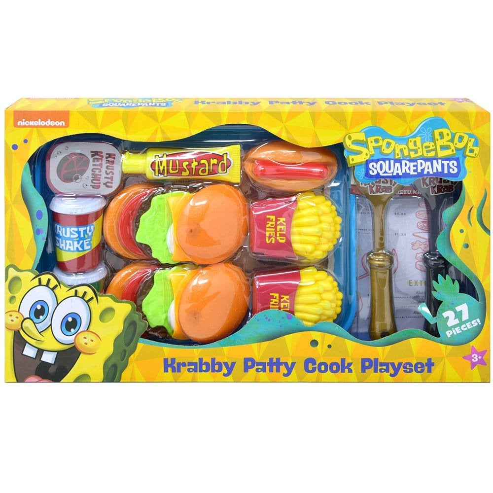 SpongeBob SquarePants Krabby Patty Cook Playset | 27-Piece Pretend Food Toy Kit with Burgers, Fries & Accessories