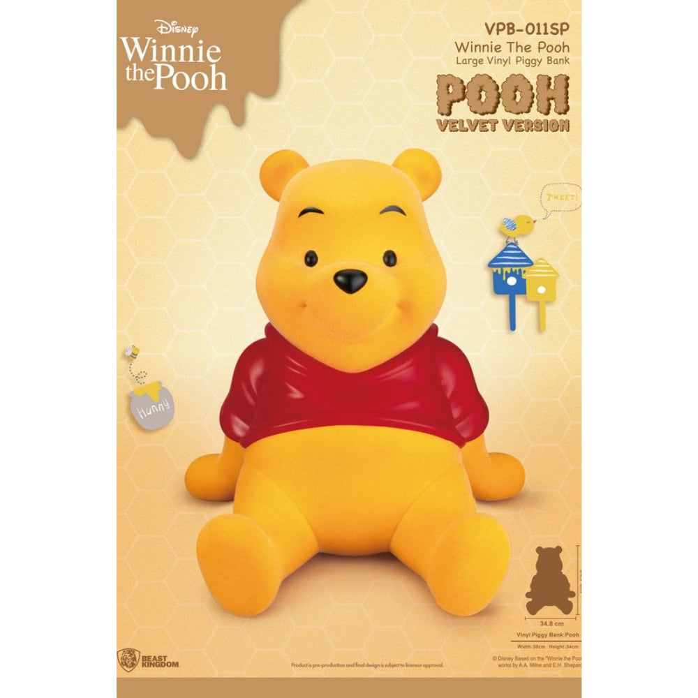 WINNIE THE POOH LARGE VINYL PIGGY BANK: POOH-VELVET VERSION