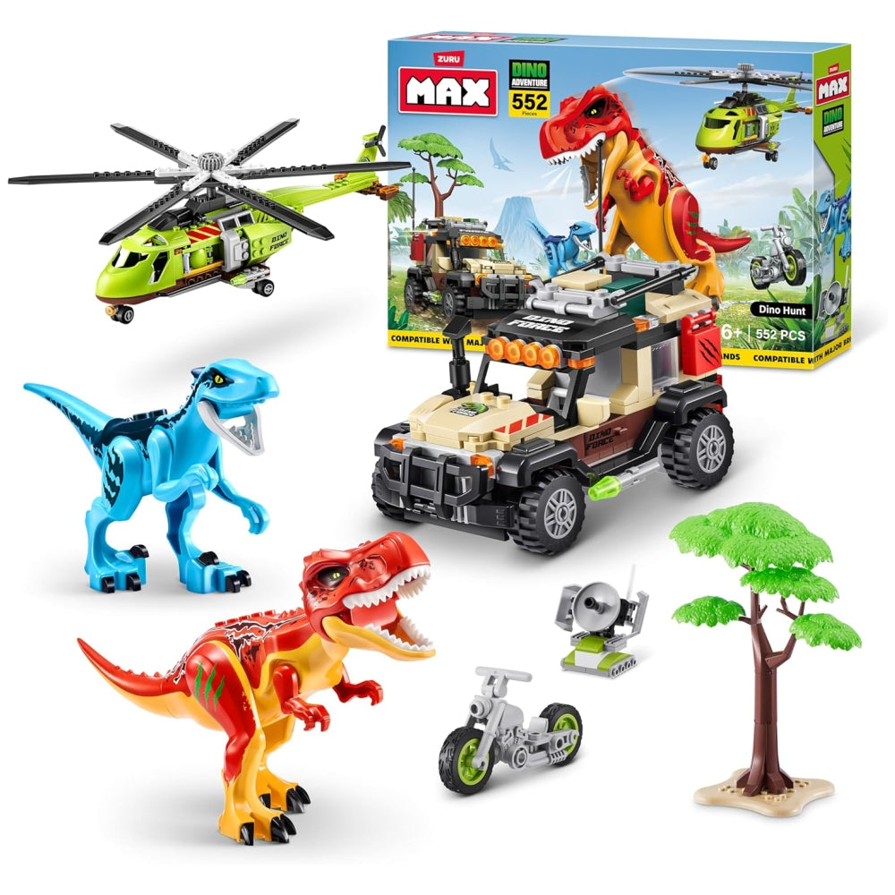 ZURU MAX-Dino Adventure US-Series 1 (552 pcs) Box Playset – Dinosaur Themed Building Bricks Toy (Assorted)