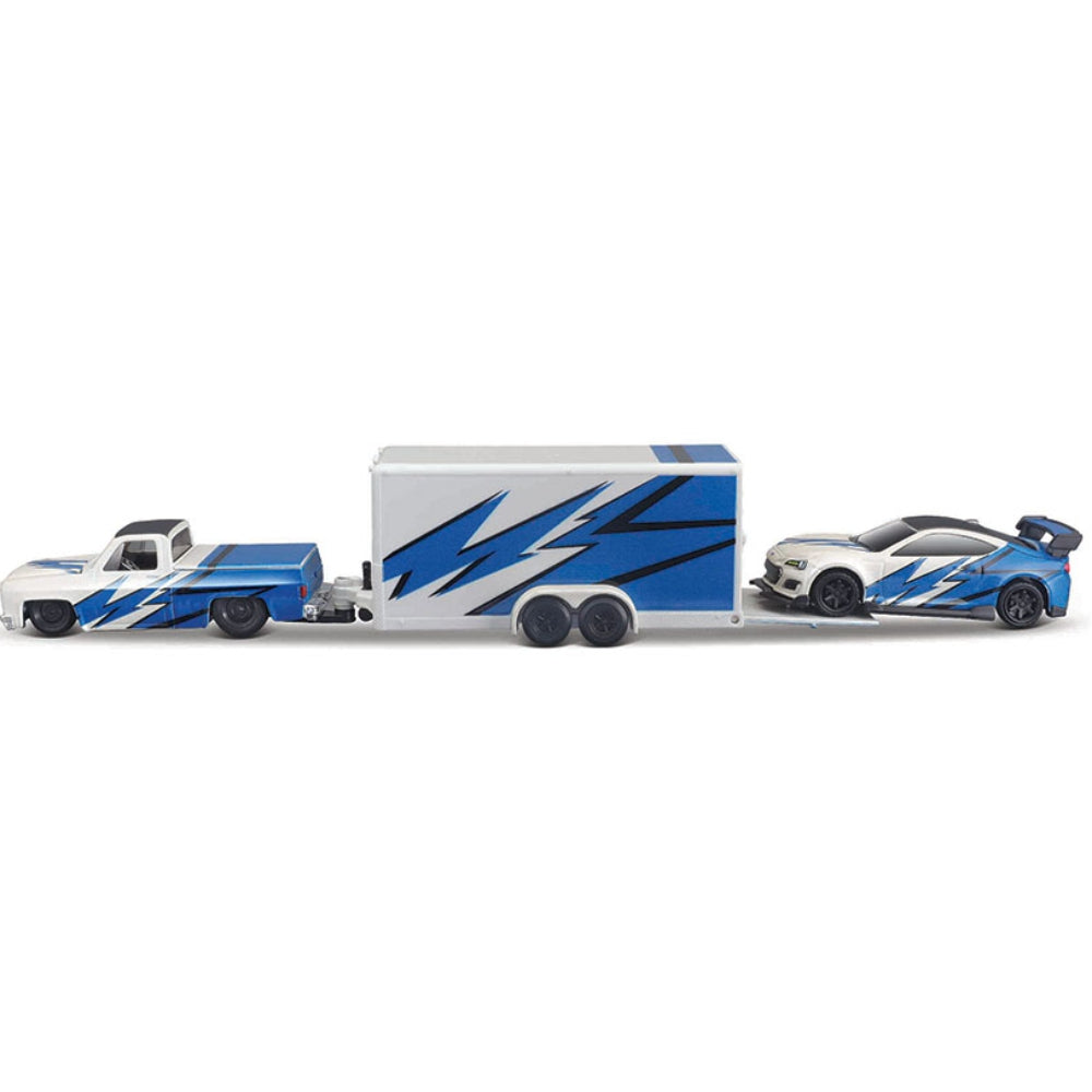 Maisto 1:64 1987 Chevrolet 1500 / Subaru BRZ w/ Enclosed Trailer – Team Haulers