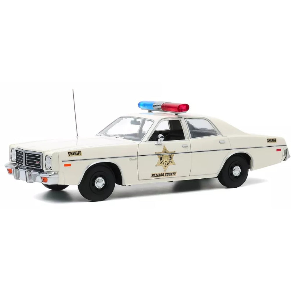 Greenlight 1975 Dodge Coronet Cream "Hazzard County Sheriff" 1/18 Diecast Model Car