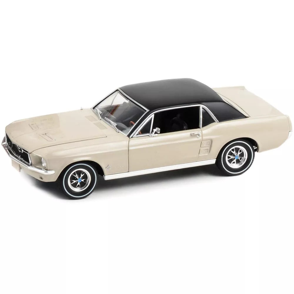 Greenlight 1967 Ford Mustang Coupe Autumn Smoke Beige with Black Vinyl Top "She Country Special" 1/18 Diecast Model Car
