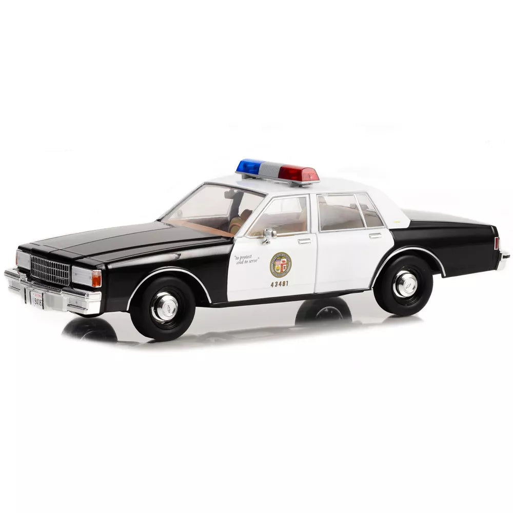 Greenlight 1986 Chevrolet Caprice Black and White LAPD "MacGyver" (1985-1992) TV "Artisan Collection" 1/18 Diecast Model Car