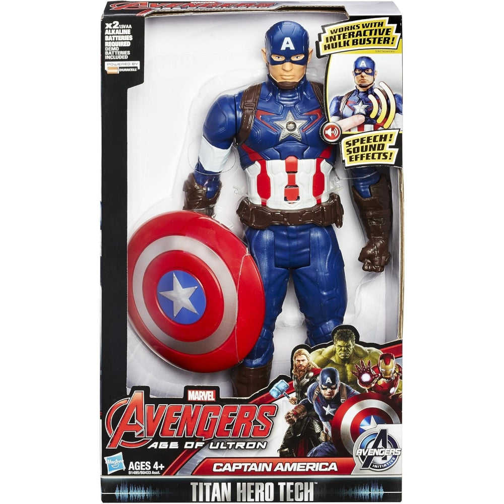 Marvel Avengers Titan Hero Tech Captain America Action Figure — 12″ Interactive Figure with Sounds & Removable Shield (Ages 4+)