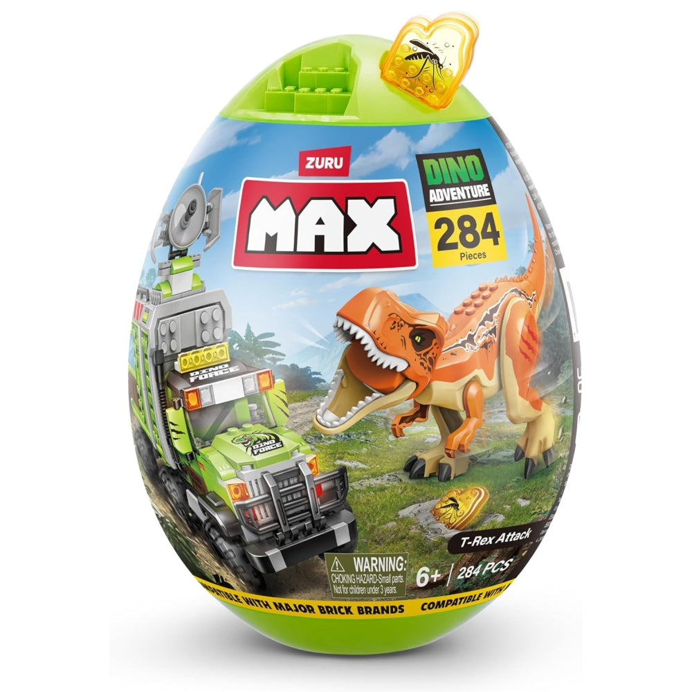 ZURU MAX-Dino Adventure US-Series 1 Egg Capsule – 284-Piece Dinosaur Build & Play Toy (Assorted)