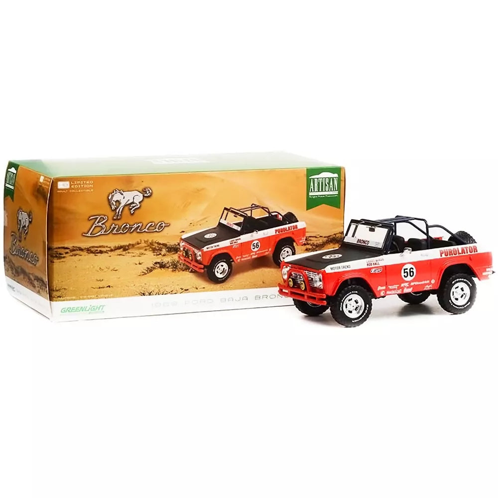 Greenlight 1969 Ford Baja Bronco #56 &quot;Purolator&quot; Tribute Edition &quot;Artisan Collection&quot; 1/18 Diecast Model Car