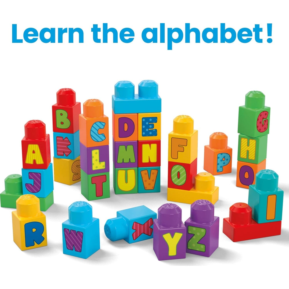 MEGA BLOKS ABC Building Bag – 30-Piece Toddler Building Blocks Set with Letters (Ages 1+)