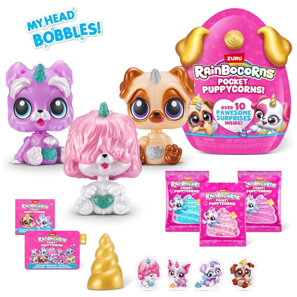 Rainbocorns Pocket Puppycorn 3-Pack – Mini Puppy Plush Unboxing Surprise Set by ZURU (Assorted)