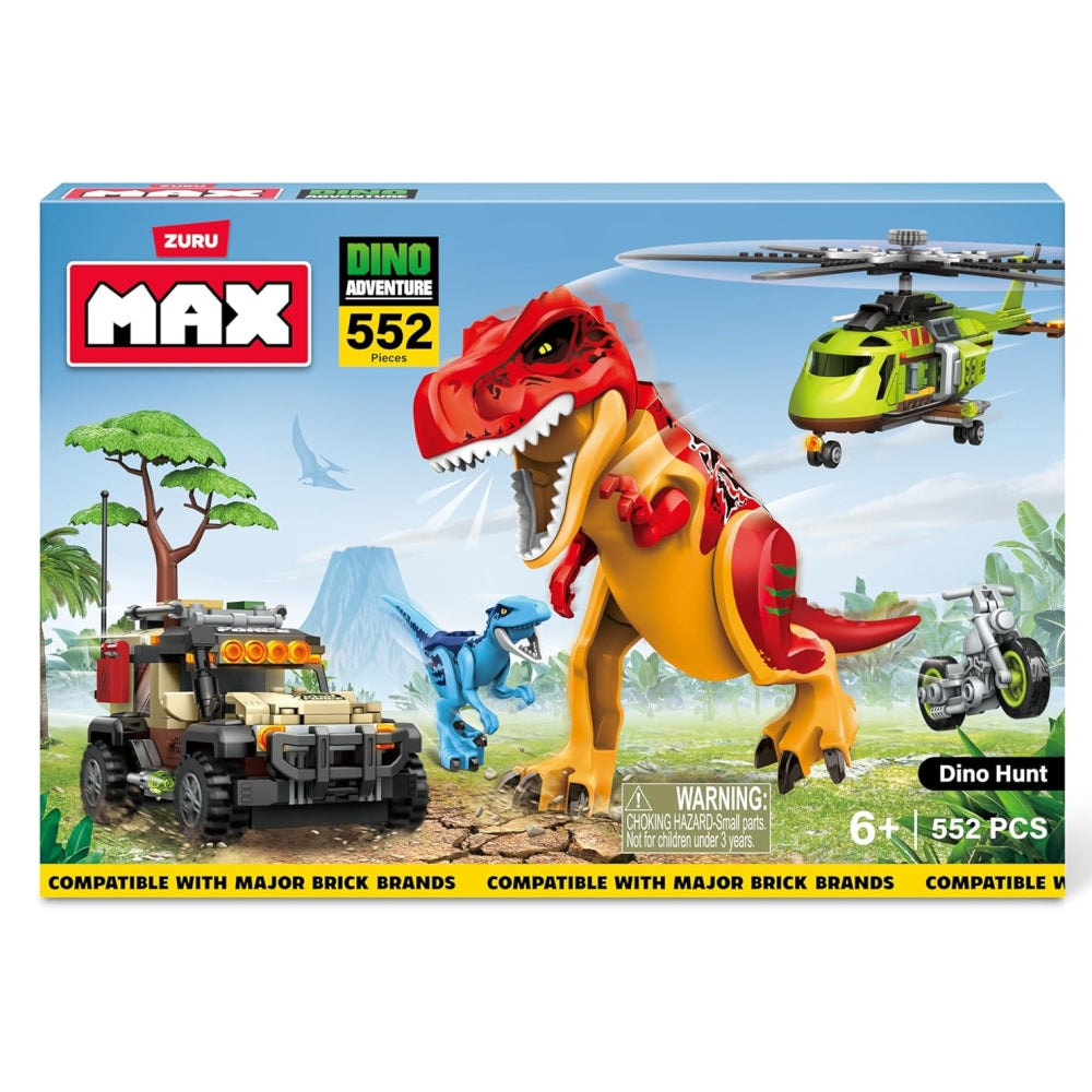 ZURU MAX-Dino Adventure US-Series 1 (552 pcs) Box Playset – Dinosaur Themed Building Bricks Toy (Assorted)