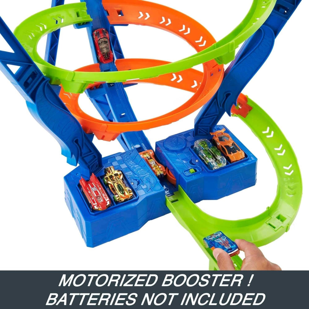 Hot Wheels Toy Car Track Set Spiral Speed Crash, Powered by Motorized Booster