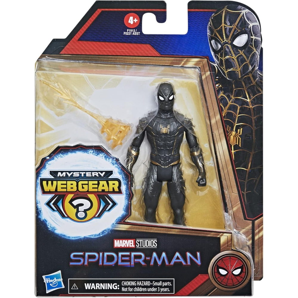 Marvel Spider-Man 6″ Mystery Web Gear Action Figure — Black & Gold Suit with Armor & Accessory (Ages 4+)
