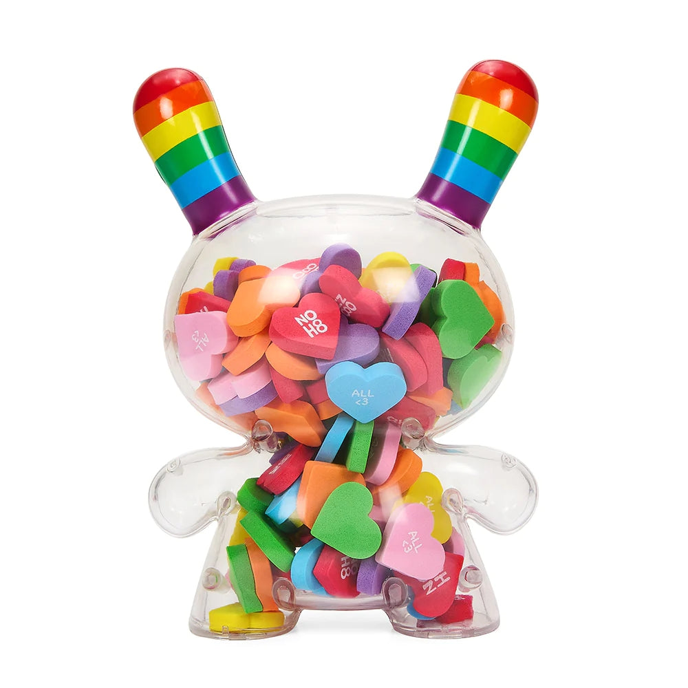 Kidrobot X Noh8 &quot;All &lt;3 Noh8&quot; 8&quot; Rainbow Clear Shell Dunny Filled With Hearts