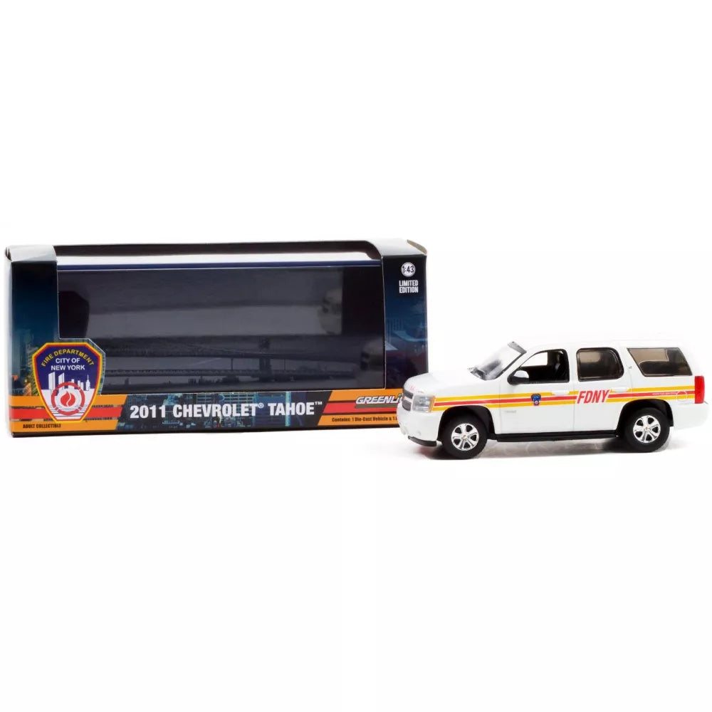 Greenlight 2011 Chevrolet Tahoe White with Stripes FDNY &quot;Fire Department City of New York&quot; 1/43 Diecast Model Car