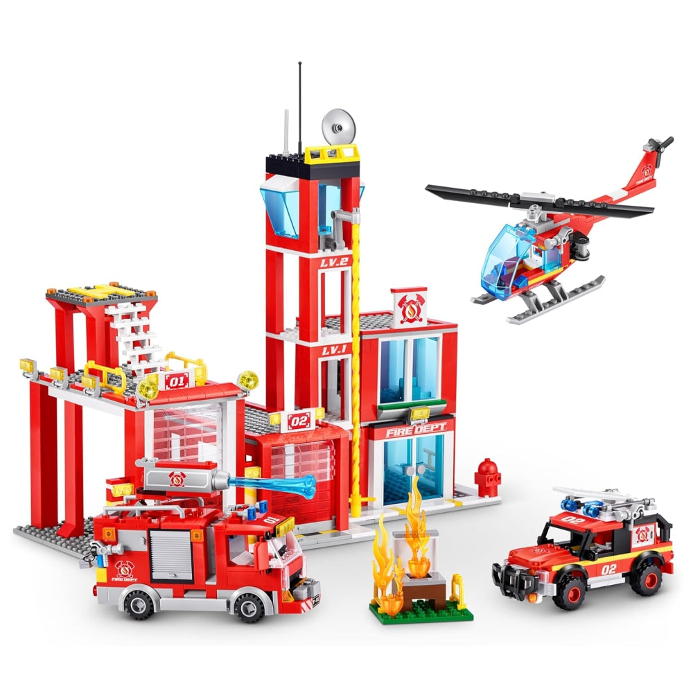 ZURU MAX Adventure Fire Rescue Playset — 916+ Piece Fire Station Building Bricks Set