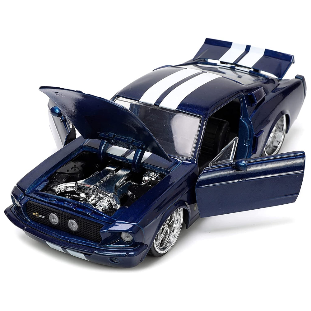 1967 Shelby GT500 Dark Blue Metallic with White Stripes Bigtime Muscle Series 1/24 Diecast Model Car