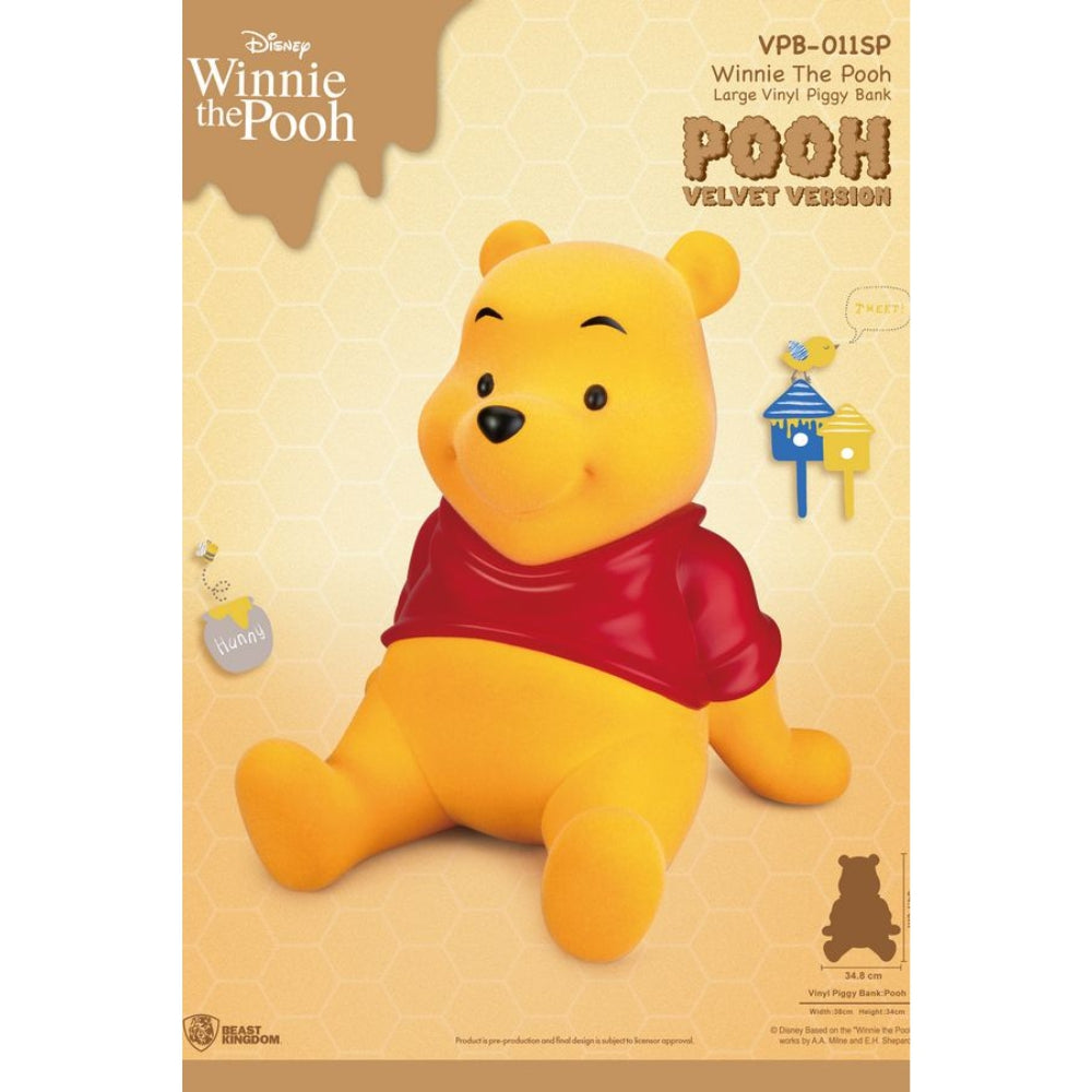 WINNIE THE POOH LARGE VINYL PIGGY BANK: POOH-VELVET VERSION