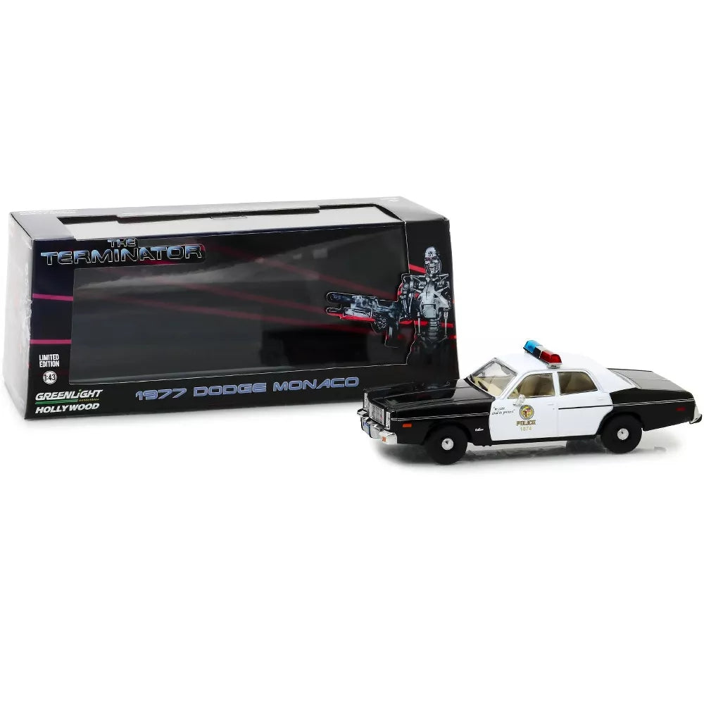 Greenlight 1977 Dodge Monaco Metropolitan Police Black and White &quot;The Terminator&quot; (1984) Movie 1/43 Diecast Model Car