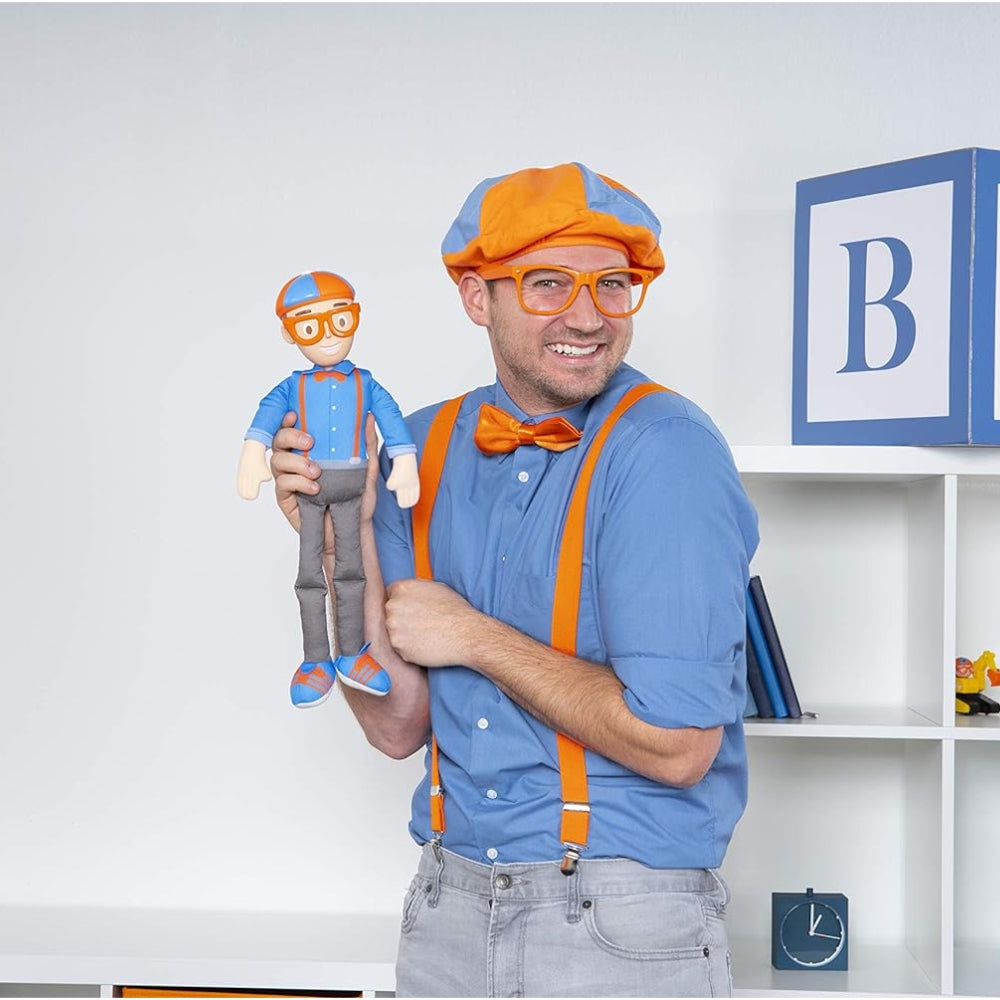 Blippi BLP0013 Bendable Plush Doll, 16” Tall Featuring SFX-Squeeze