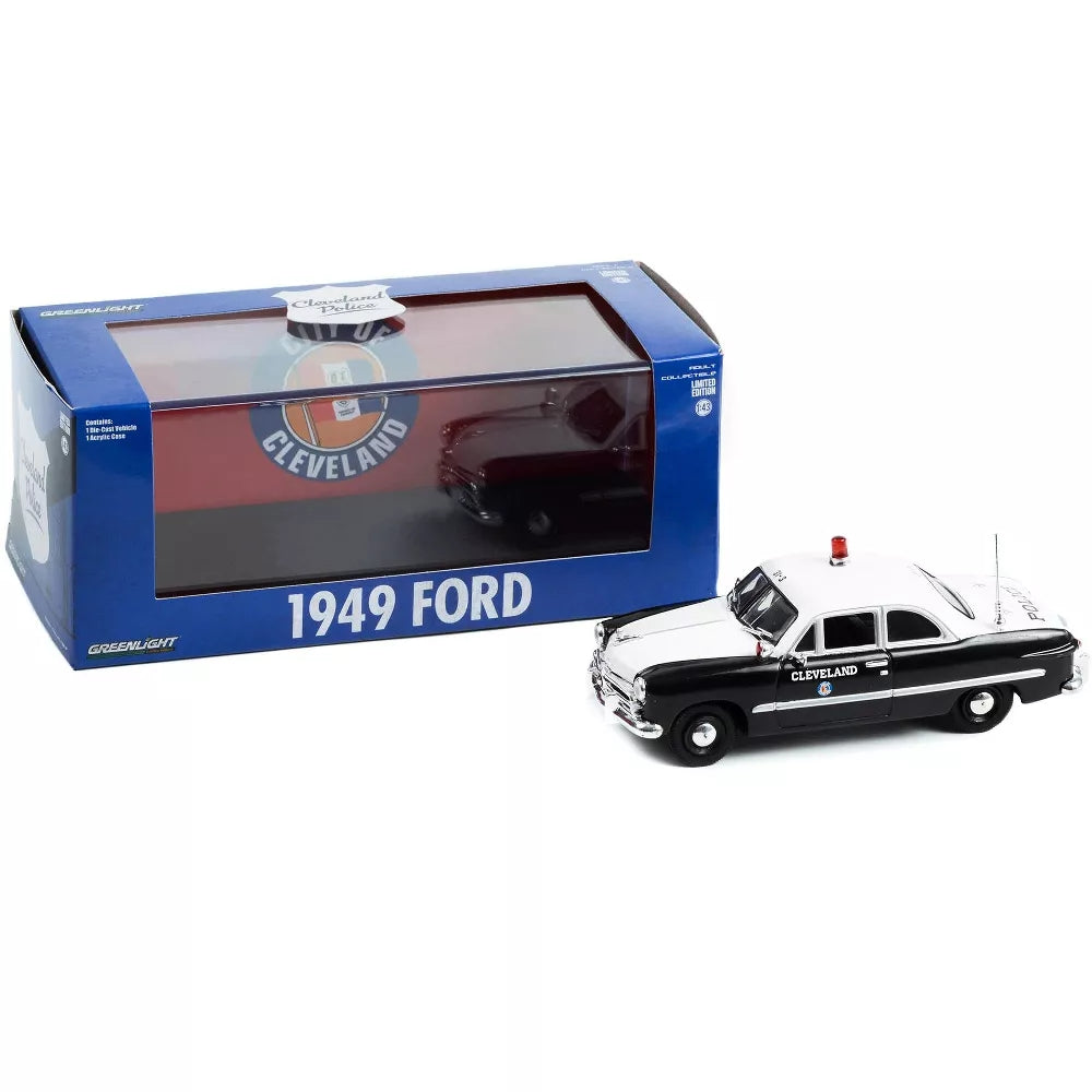 Greenlight 1949 Ford Coupe Black and White &quot;Cleveland Police&quot; (Ohio) 1/43 Diecast Model Car