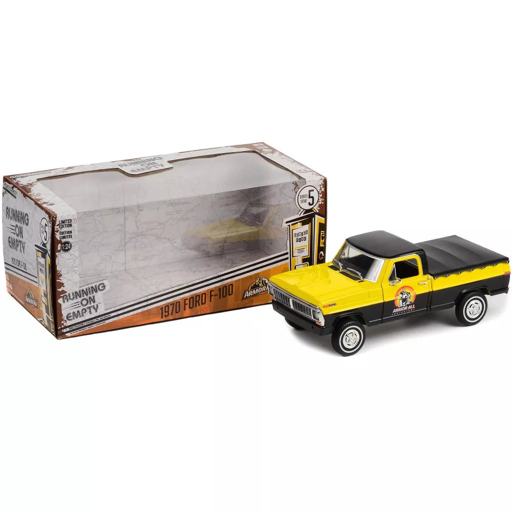 1970 Ford F-100 Truck Black &amp; Yellow with Bed Cover &quot;Armor All&quot; &quot;Running on Empty&quot; Series 5 1/24 Diecast Model Car
