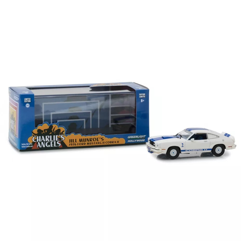 Greenlight 1976 Ford Mustang Cobra II White &quot;Charlie&#39;s Angels&quot; (1976-1981) TV Series 1/43 Diecast Model Car