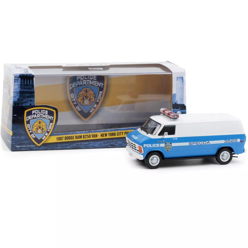 Greenlight 1987 Dodge Ram B250 Van Blue and White "New York City Police Department" (NYPD) 1/43 Diecast Model