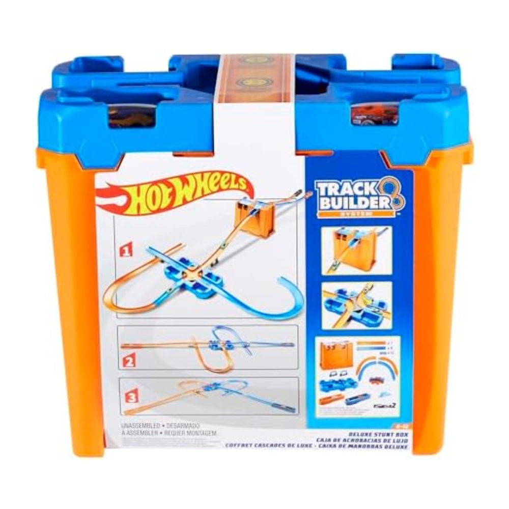 Hot Wheels Toy Car Track Builder Playset – Deluxe Stunt Box (25 Pieces + 1:64 Car)