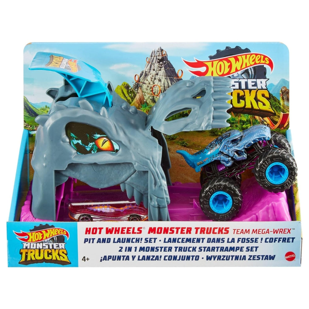 Hot Wheels Monster Truck Pit & Launch Playset – Includes Monster Truck & 1:64 Scale Hot Wheels Car (Ages 4+)