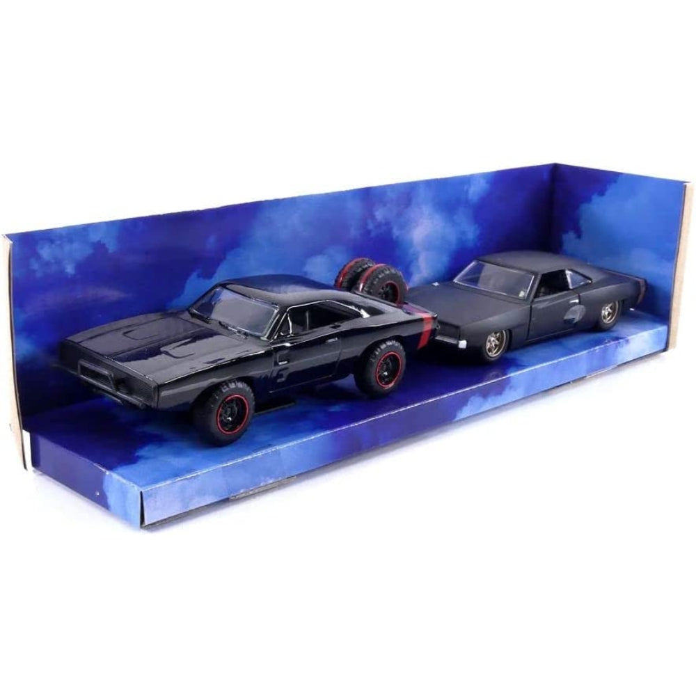 Fast &amp; Furious 1:32 Dom&#39;s Dodge Charger &amp; 1968 Dodge Charger Widebody Die-cast Car Twin Pack