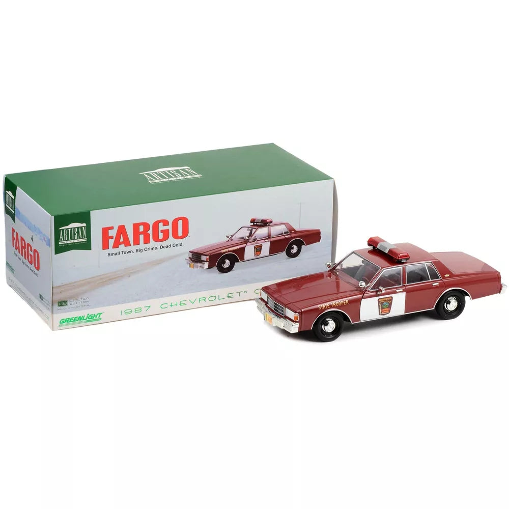 Greenlight 1987 Chevrolet Caprice Burgundy w/Burgundy Interior "Minnesota State Trooper" "Fargo" Movie 1/18 Diecast Model Car