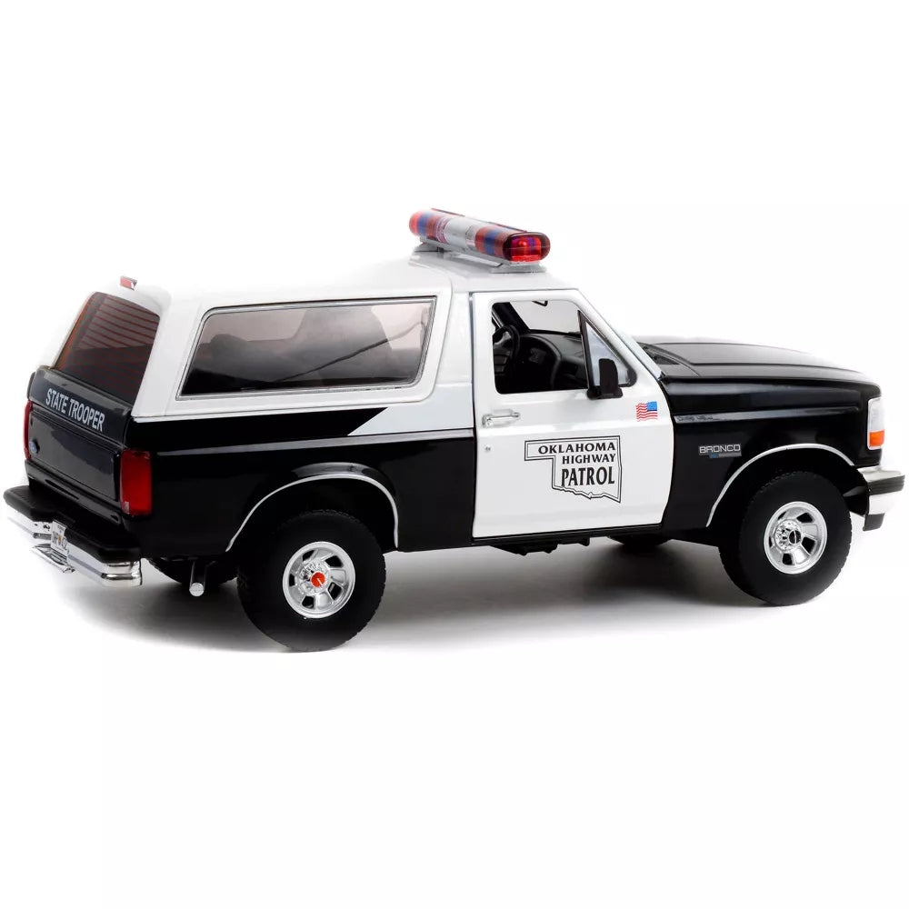 Greenlight 1996 Ford Bronco Police Black and White Oklahoma Highway Patrol &quot;Artisan Collection&quot; 1/18 Diecast Model Car