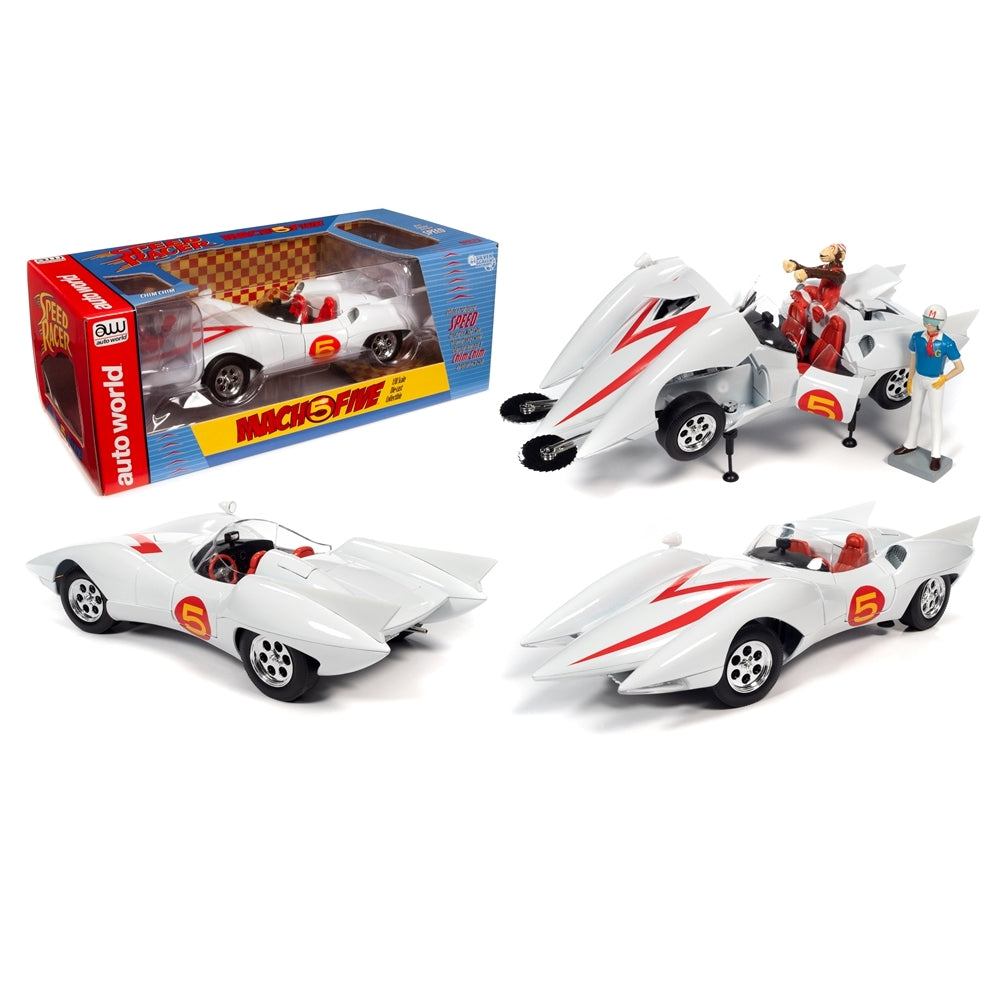 Auto World 1:18 Speed Racer Mach 5 w/ Resin Figures (White