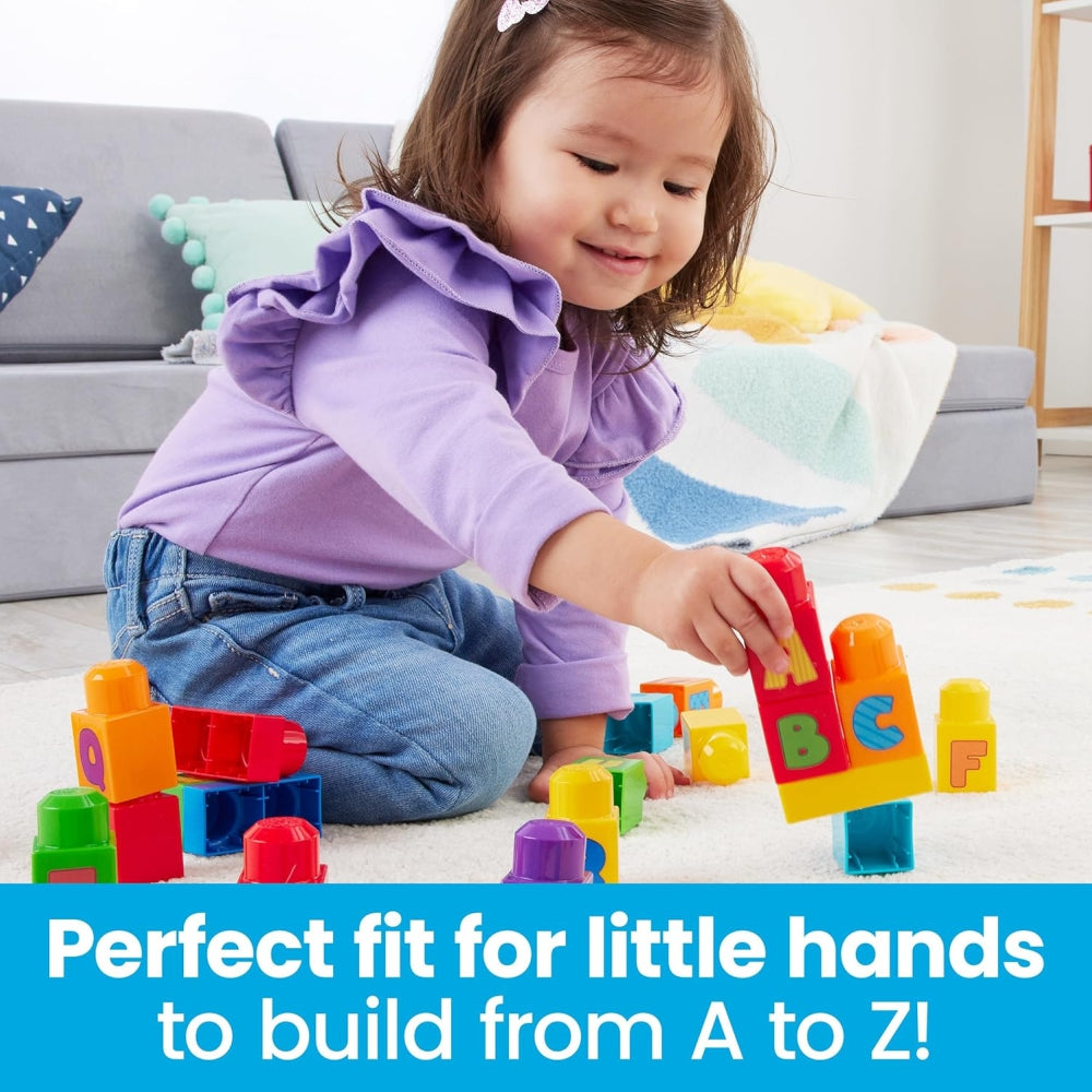 MEGA BLOKS ABC Building Bag – 30-Piece Toddler Building Blocks Set with Letters (Ages 1+)