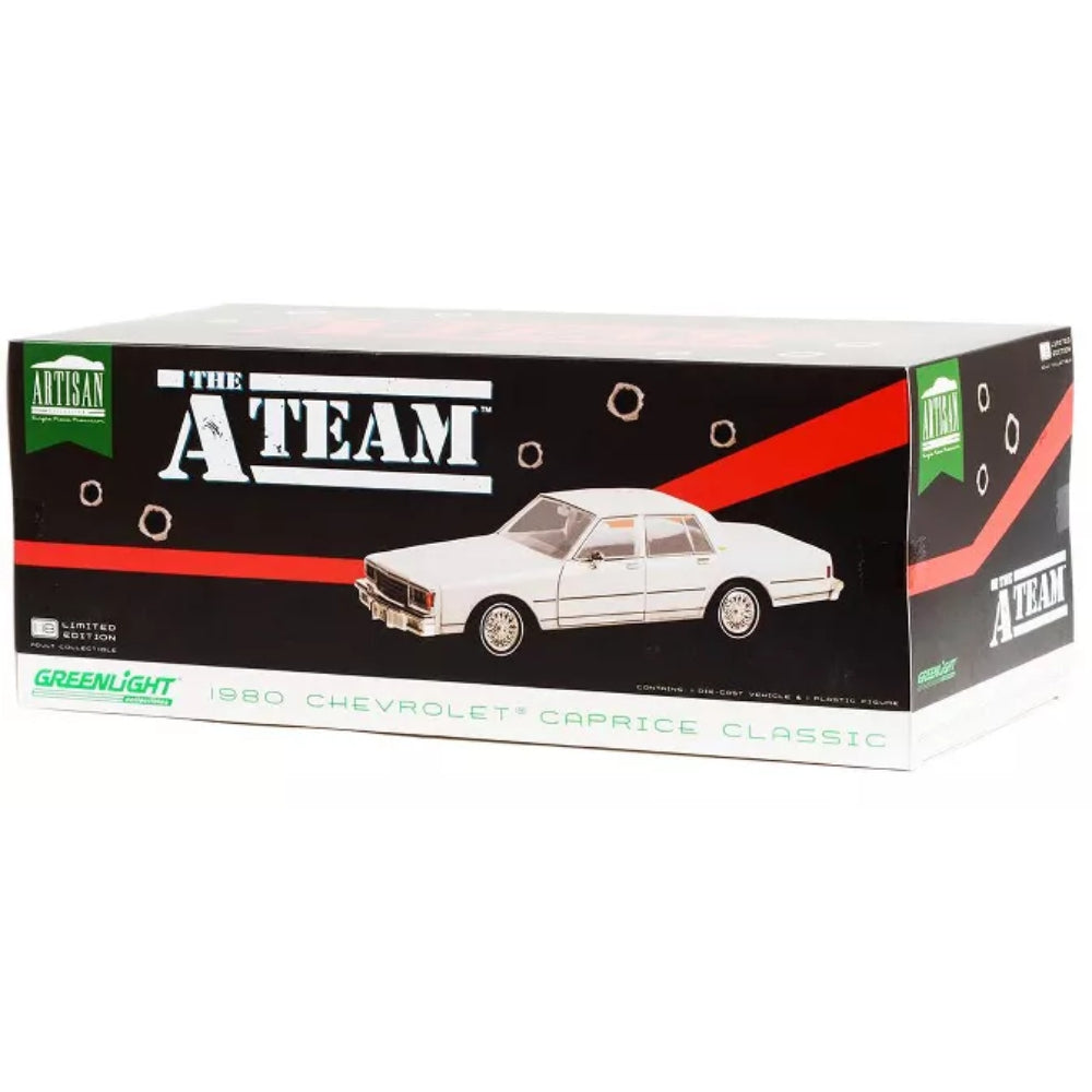 Greenlight 1980 Chevrolet Caprice Classic White The A-Team (1983-1987) TV Series &quot;Artisan Collection&quot; 1/18 Diecast Model Car