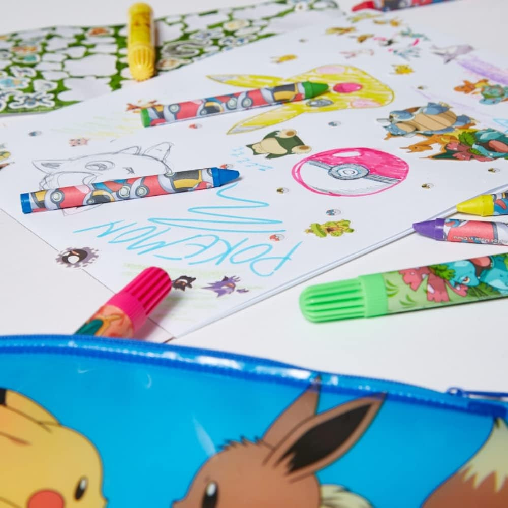 Innovative Designs Pokémon Kids Coloring Art & Sticker Set – 30 Piece Stationery & Craft Kit with Pencil Case