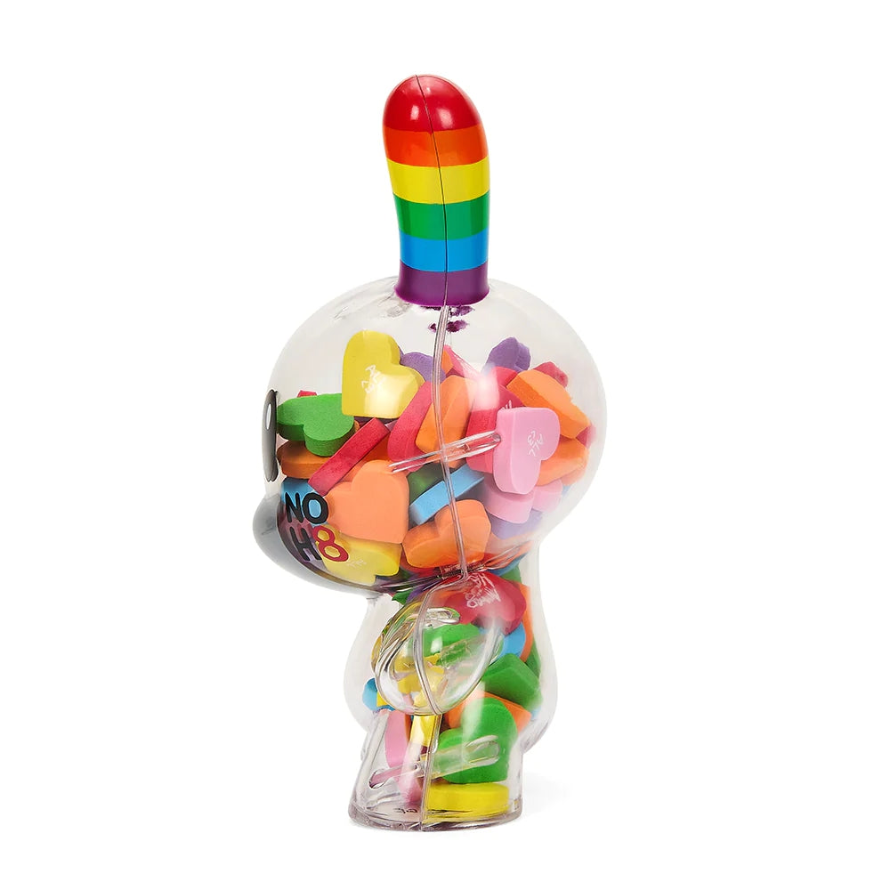 Kidrobot X Noh8 &quot;All &lt;3 Noh8&quot; 8&quot; Rainbow Clear Shell Dunny Filled With Hearts