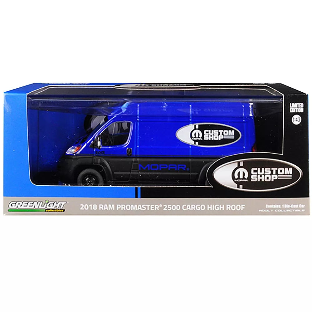 Greenlight 2018 RAM ProMaster 2500 Cargo Van High Roof Blue and Black &quot;MOPAR Custom Shop&quot; 1/43 Diecast Model