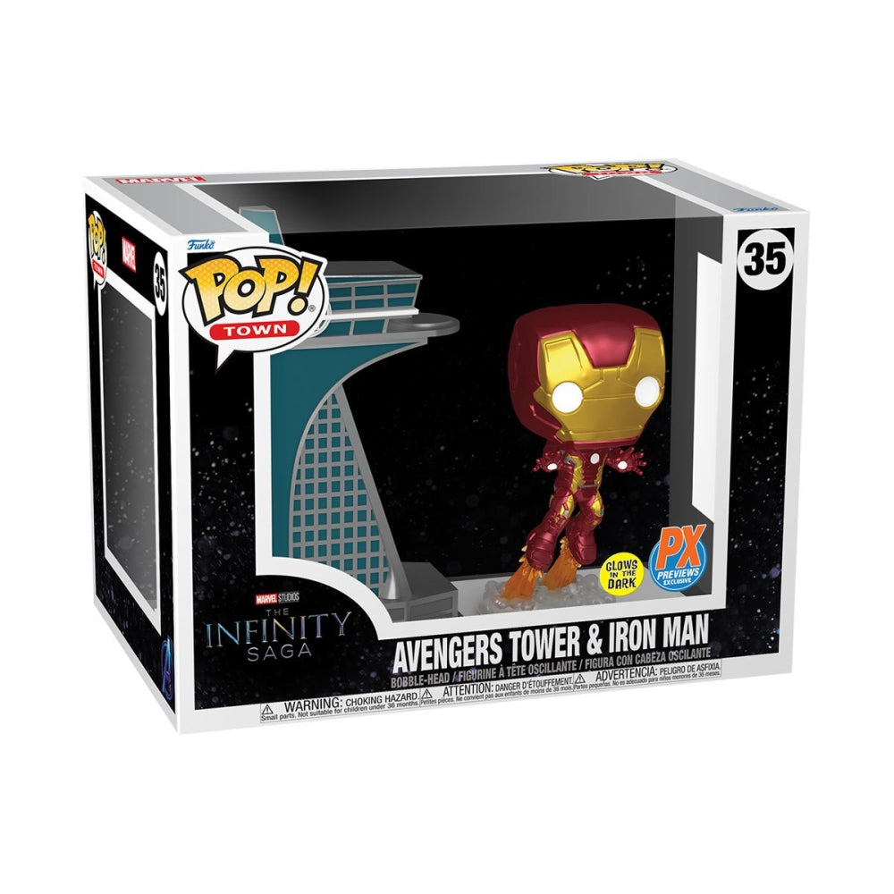 Avengers 2 Iron Man with Avengers Tower Glow-in-the-Dark Funko Pop! Town