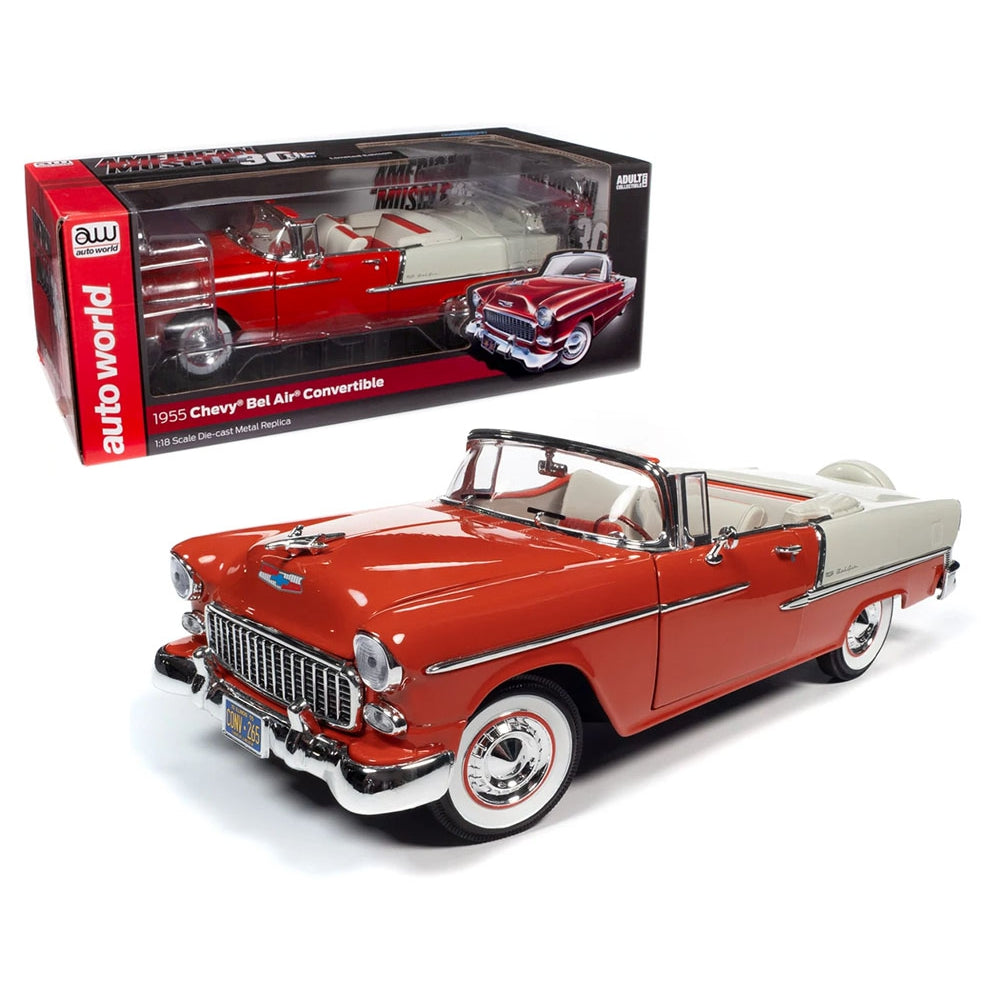 Auto World 1:18 1955 Chevrolet Bel Air Convertible (Gypsy Red/India Ivory)