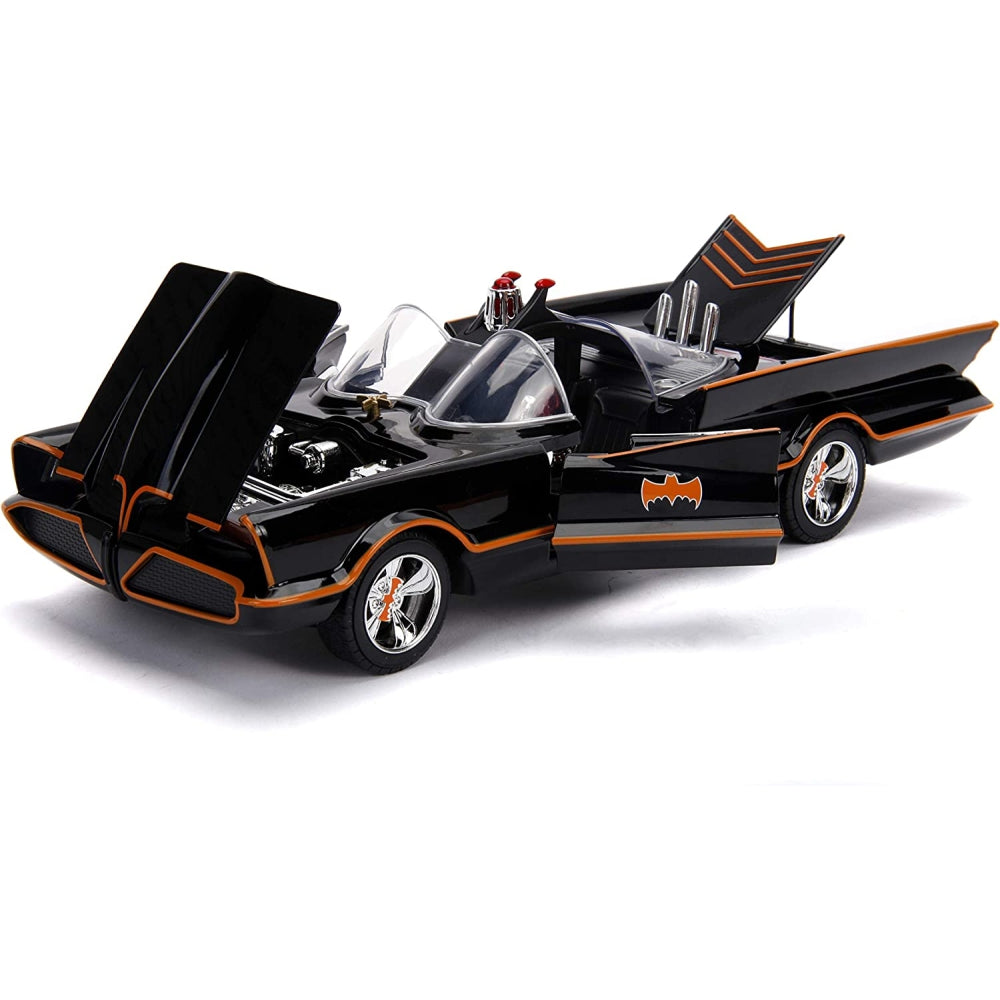 Classic TV Series Batmobile Die-cast Car, 1:18 Scale Vehicle &amp; 3&quot; Batman &amp; Robin Collectible Figure