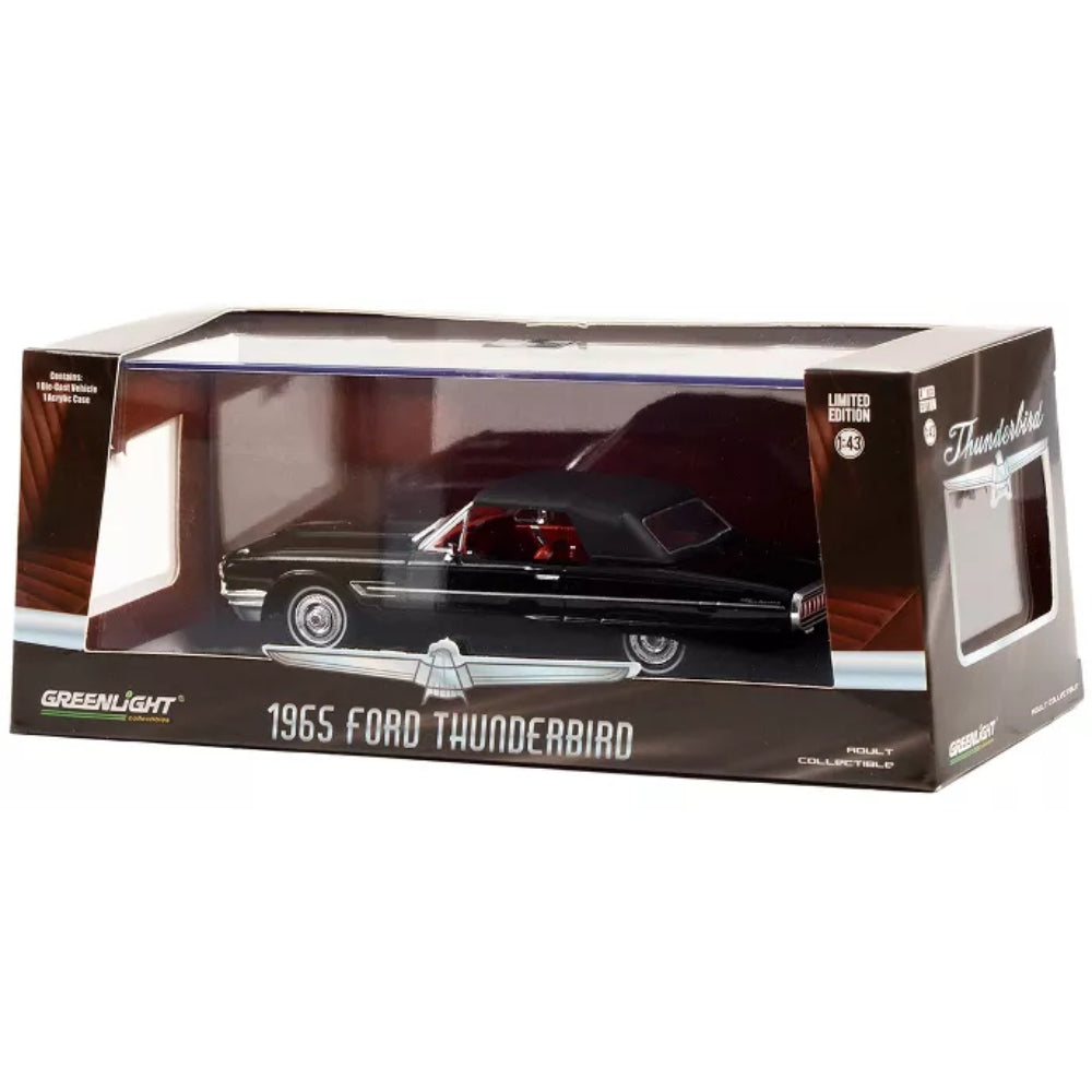 Greenlight 1965 Ford Thunderbird Convertible (Top-Up) Raven Black with Red Interior 1/43 Diecast Model Car