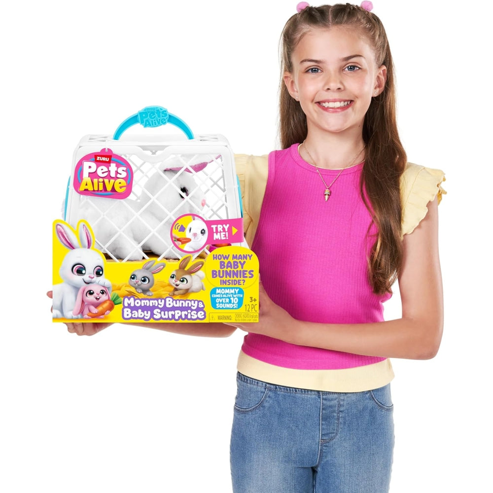 Pets Alive Mama Bunny & Baby Surprise Series 1 – Interactive Electronic Bunny Plush with Surprise Baby Bunnies (Ages 3+)