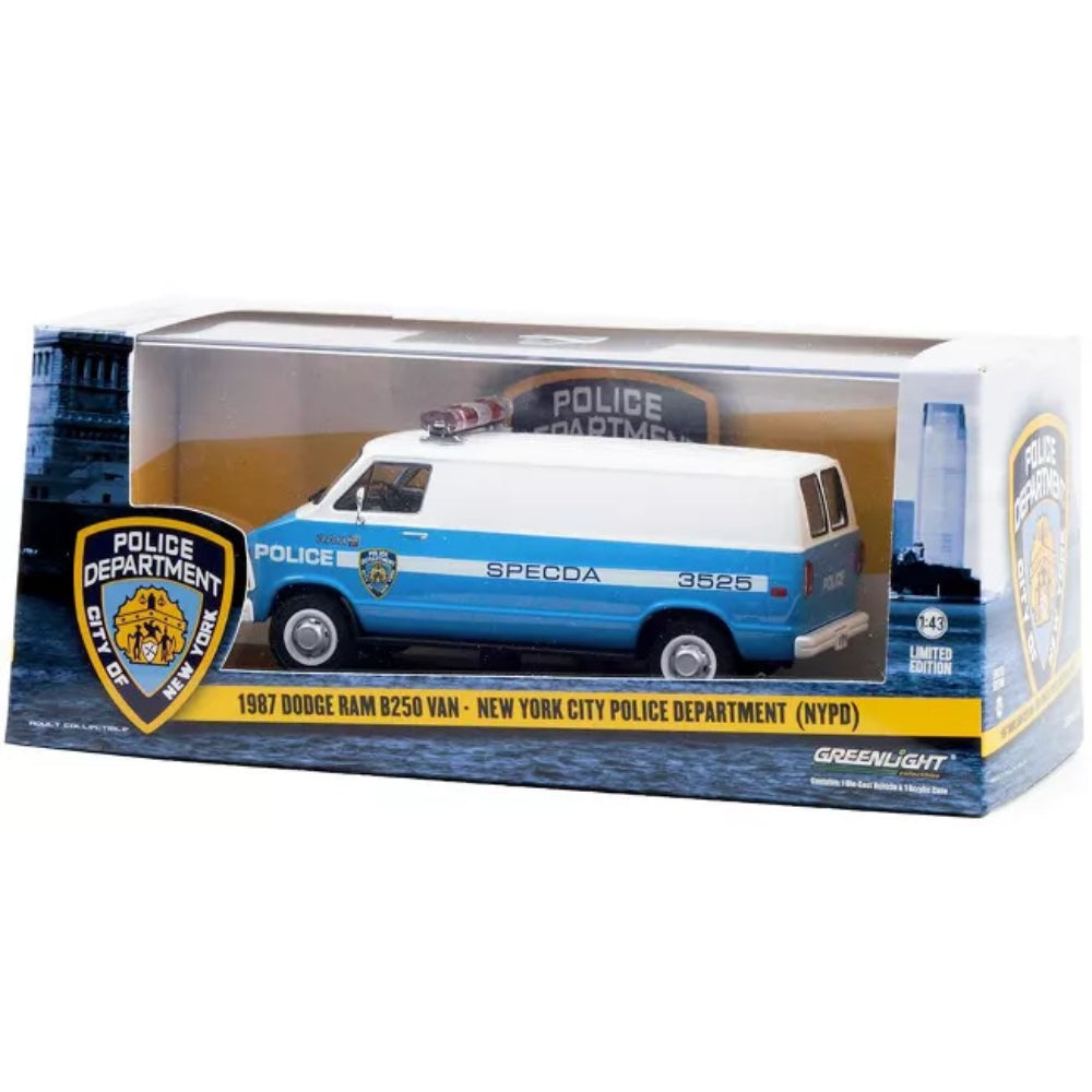Greenlight 1987 Dodge Ram B250 Van Blue and White "New York City Police Department" (NYPD) 1/43 Diecast Model