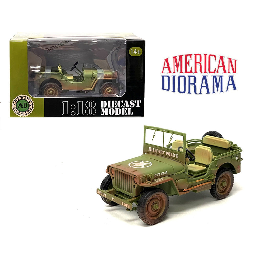 American Diorama 1:18 1/4 Ton Military Police Jeep Green Weathered
